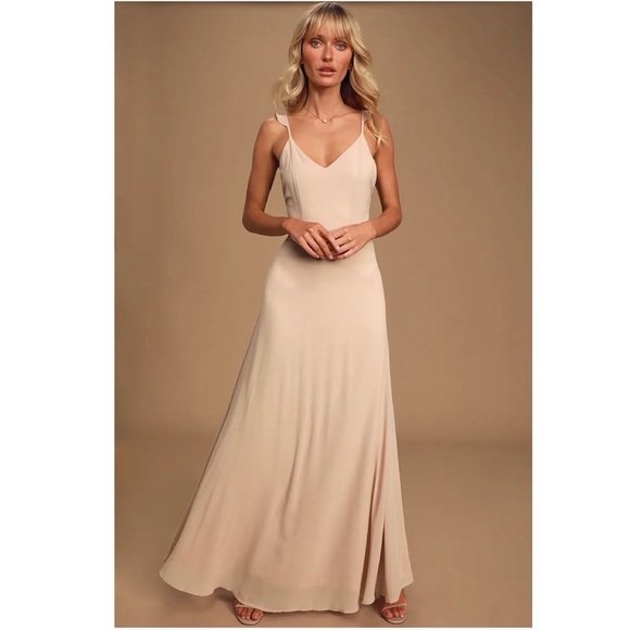 NWT Lulu’s Meteoric Rise Blush Maxi Dress Spaghetti Strap Ruffle Pink Plunging S - Picture 17 of 17